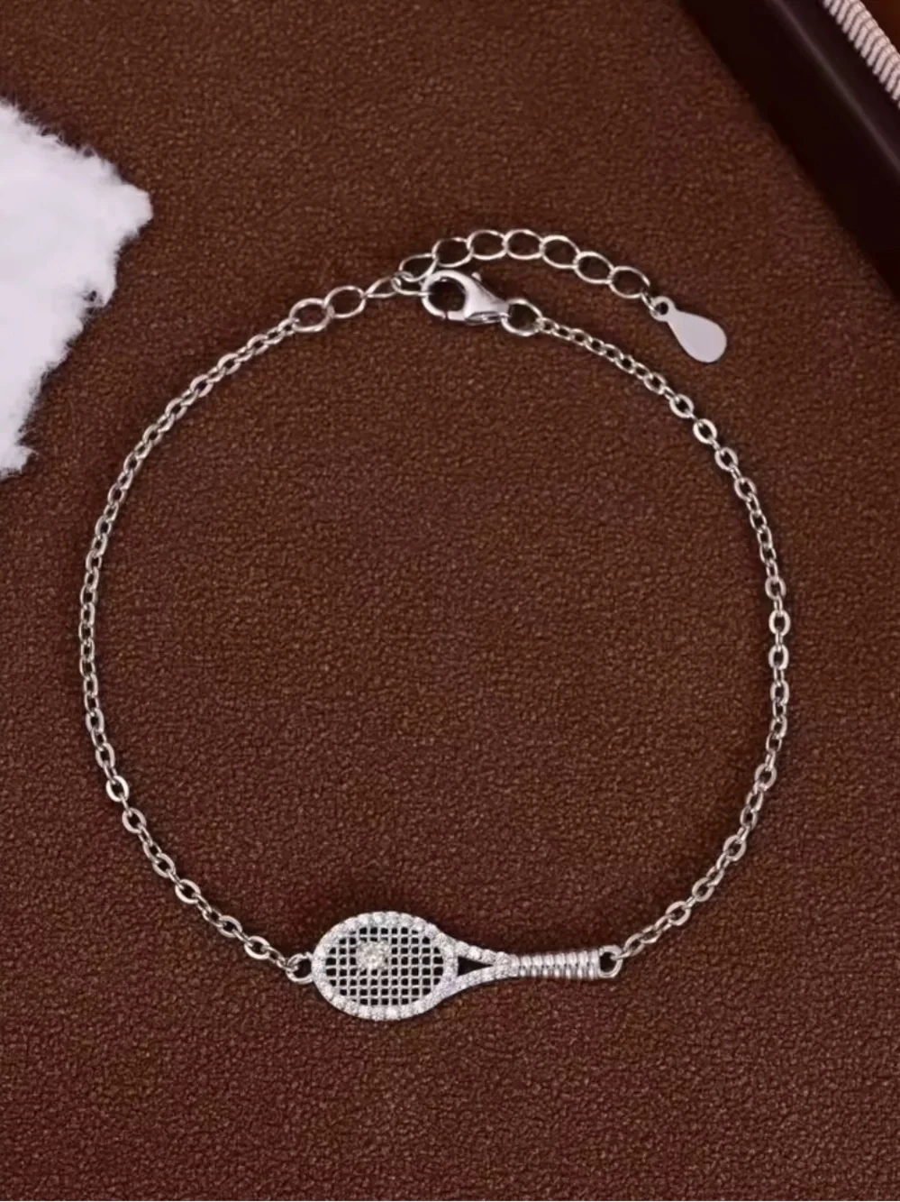 Silver Tennis Racket Charm Chain Bracelet - Women's Jewelry